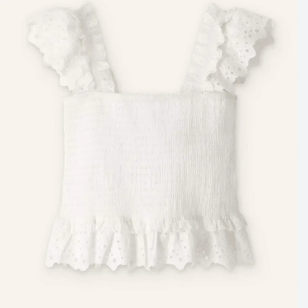 ME+EM White Cotton Delicate Broderie Shirred Top smocked flare 10 tank cropped - Picture 1 of 9